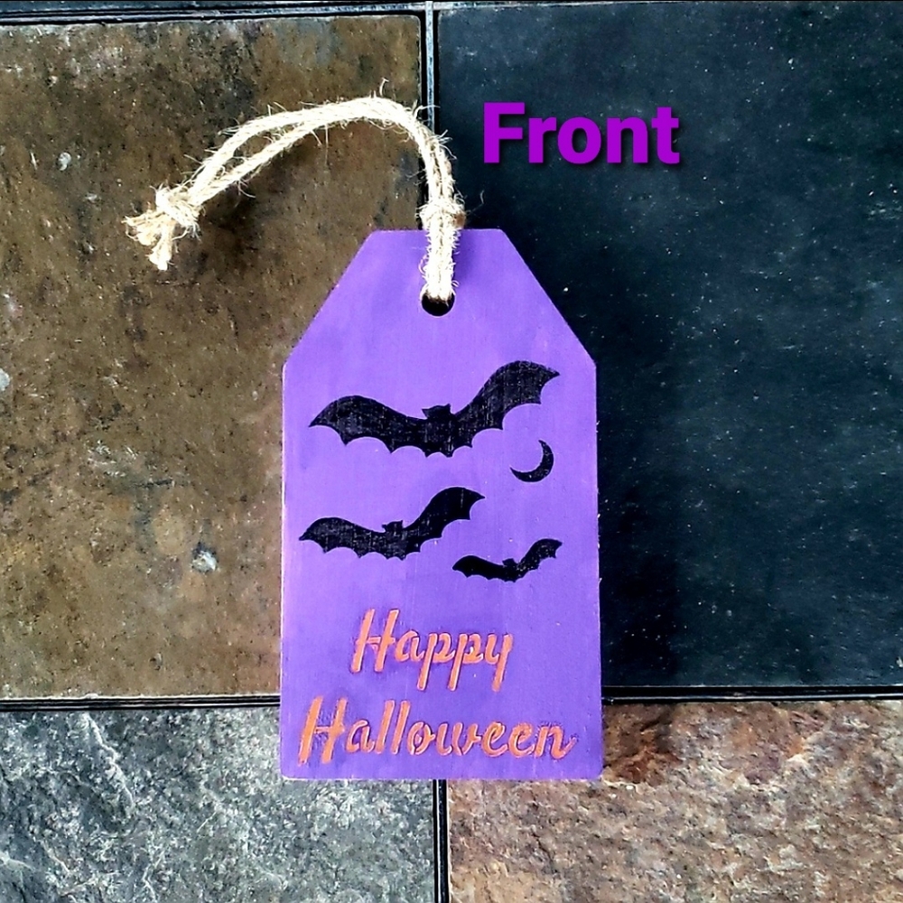 👻 Handcrafted🦇Happy Halloween Wooden Tag Sign Double Sided
